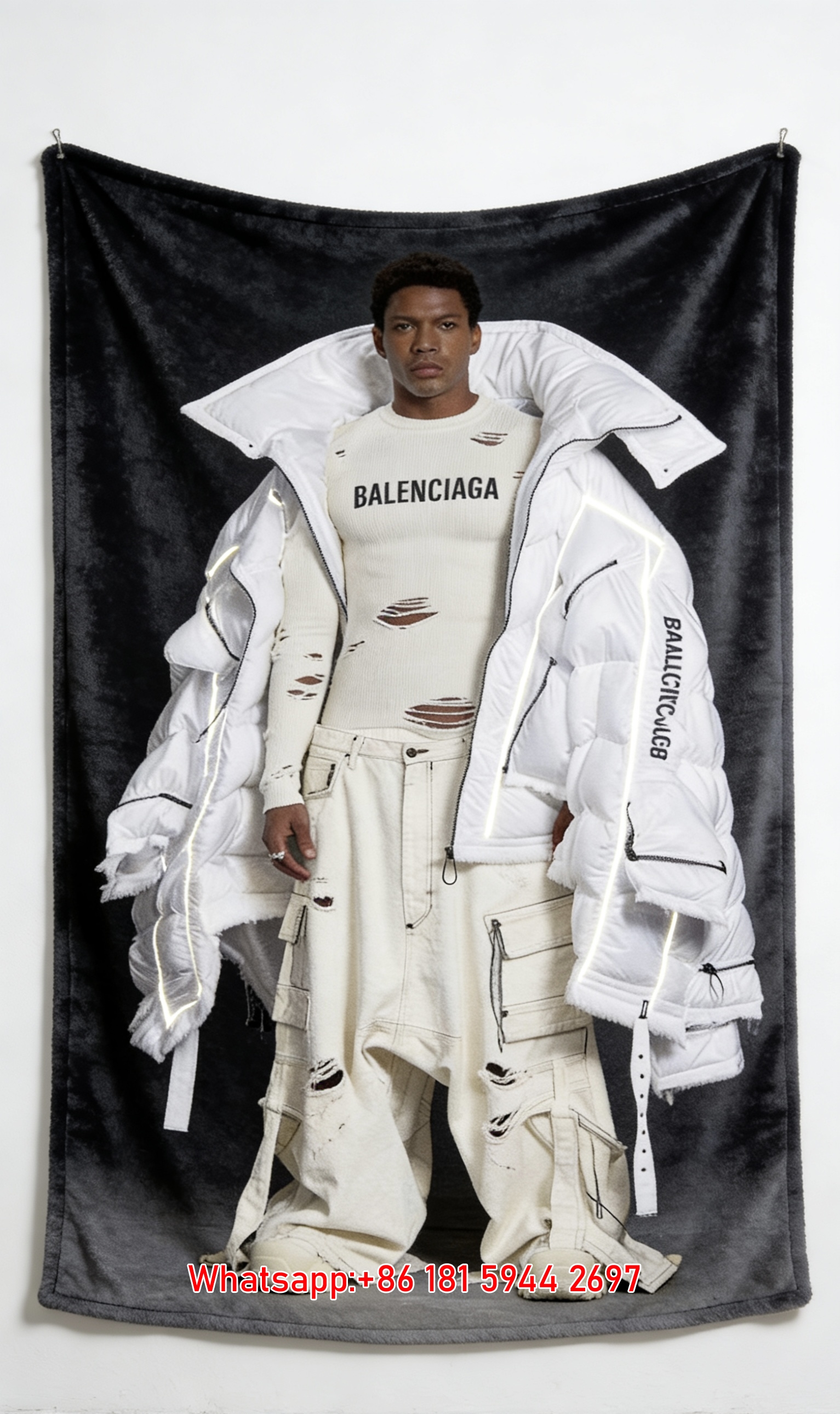 Balenciaga White Puffer Print Fleece Throw Blanket BA460